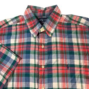 Ralph Lauren Blake Men's Plaid Short Sleeve Button Down Shirt Blue Red Large
